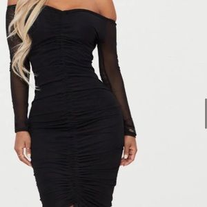 Black mesh ruched dress